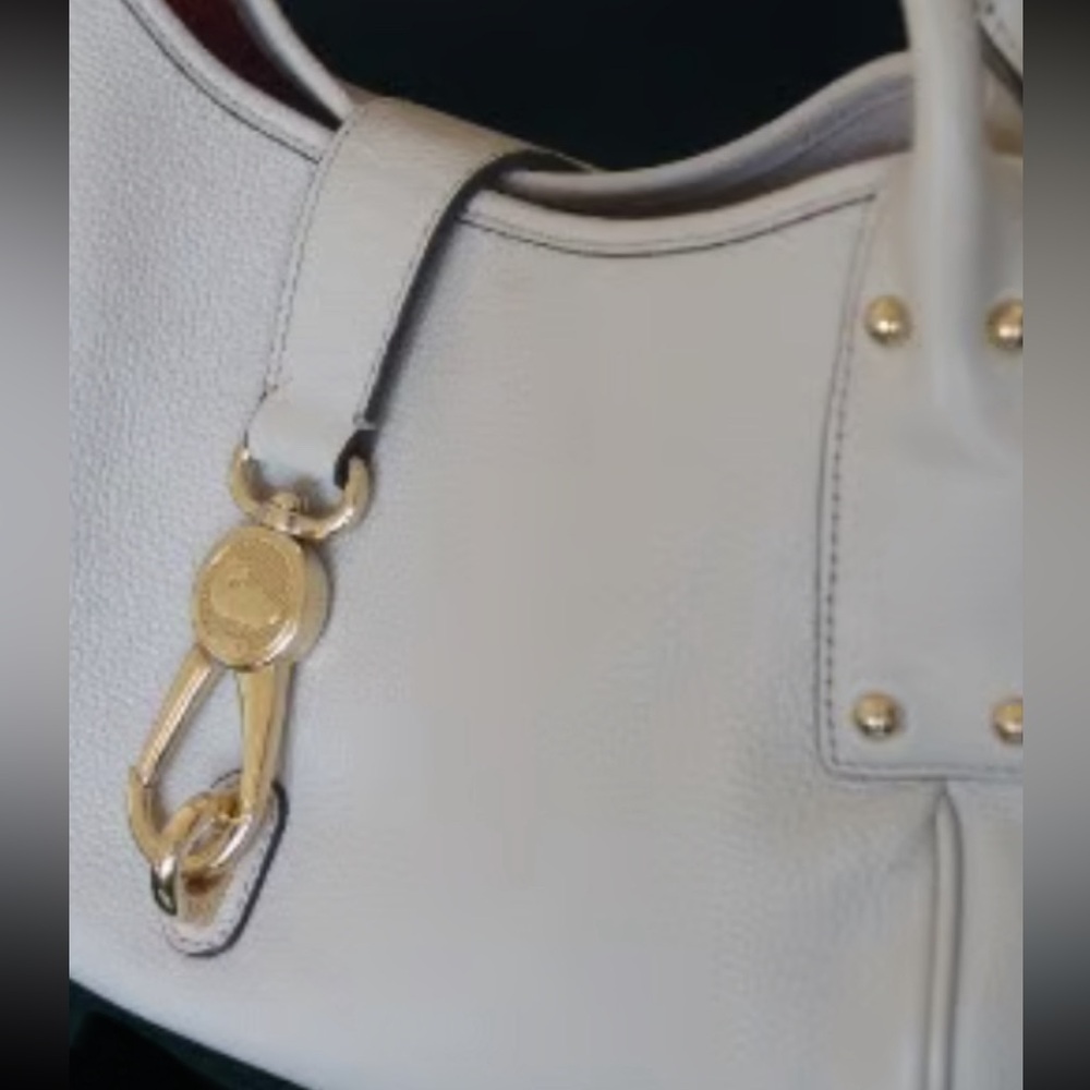 Dooney & Bourke Belvedere Medium Logo White Cream Satchel with Gold Accents - Picture 12 of 16